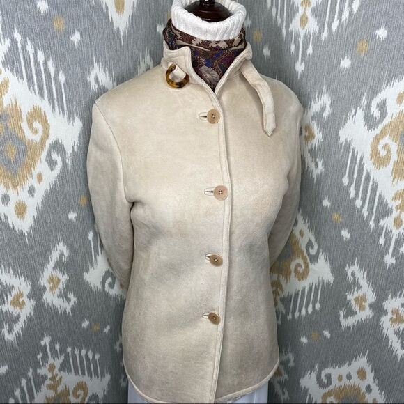 Ralph Lauren Fawn Lamb Shearling & Tortoise Shell Military Inspired Jacket - Picture 1 of 16